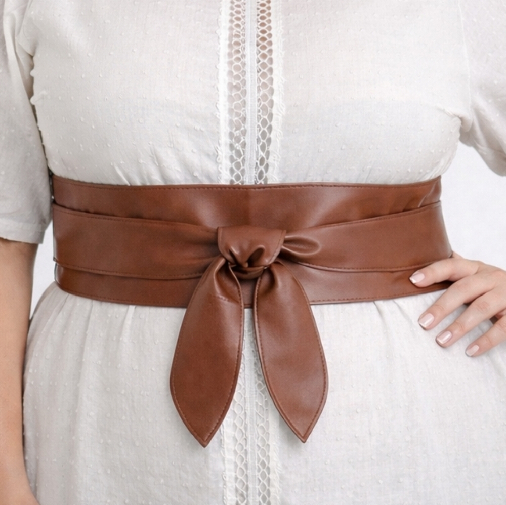 Plus Size Brown Western Faux Leather Wide Waist Belt Boho Obi Cinch Wrap Corset